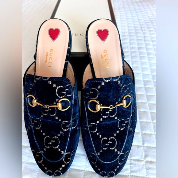 GUCCI Princetown GG velvet shoes 8.5M US sizing 38+ blue Excellent pre-owned - Picture 14 of 14
